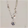 Pendentif Colliers Mode Bleu Foncé Cristal Coeur Collier Pour Femmes Casual Perle Clavicule Chunky Lien Chaînes Colliers Charme Bijoux Dhn0Y