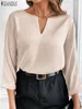 Women's Blouses Elegant Women V Neck 3/4 Sleeve Blouse Stylish Solid Office Work Satin Shirt 2024 ZANZEA Fashion OL Blusa Female Loose Tunic