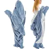 Filtar tecknadshaj sovsäck mjuk flanell filt pajamas kontor mysig högkvalitativ tyg sjöjungfrun sjal för barn vuxen