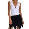 Women's Tanks Chic Summer White Lace Patchwork Tank Tops Fashion Sleeveless Trim V Neck Tie-up Vests Street Basic Slim