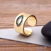 Fashion Design Bohemian Copper Zircon Turkish Evil Eye Rhinestone Adjustable 14k Yellow Gold Rings For Women Vintage Open Ring Lucky Jewelry