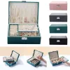 Dubbellaags Hoge Capaciteit LeatherJewelry Box Reizen Sieraden Organizer Multifunctionele Ketting Oorbel Ring Opslag Sieraden Doos Y1214