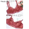 Ultrathin Bra Panties Sets Transparent Brassiere Sexy Underwear Set Plus Size D E Cup Embroidery Women Lingerie Lace Bras 240127