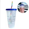 Kubki 1PCS Klasa spożywcza PP Plastikowy napój Zmień kolor słomy z pokrywką matową kubkę kawy