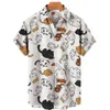 Men's T-shirts Cat Print T-shirt Summer 2022 Cotton Soft 3d Clothes Men/women V-neck Fashion Buttons Personality Tops Hawaiian Lapel Shirts