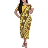 Party Dresses Hycool-Women's Yellow Polynesian Tribal Print Slash Neck Kort ärmar Summer Dress Elegant Wedding Guest 2