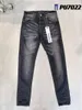 Lila Jeans für Herren, Designer-Jeans, Luxus-Jeans, gestapelte Hose, Biker-Stickerei, zerrissen für Trendgröße, Jeans für Herren, Tränen, europäische Jeans, Herren-Hosen für Herren, Y2