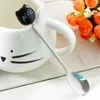 Kaffescoops 1pc katt harajuku glass tecknad svart vita huvudskedar baby barn barn matar rostfritt stål söt tesked