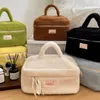 Doce cor sólida de pelúcia senhoras sacos cosméticos simples grande capacidade bolsa feminina casual portátil saco de armazenamento feminino bolsa tote 240122