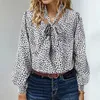 Damesblouses met lange mouwen en vlinderdas Shirt Luipaard Casual loszittende top Bedrukt Modieuze en elegante kantoorvrouwen