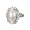 Anelli a grappolo S925 Sterling Silver for Women Men Fashion Oval Mabe-Pearl Colata Gioielli in stile zircone