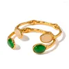 Bangle Youthway Aço Inoxidável Verde Branco Simétrico Textura de Olho de Gato Pulseira Aberta 18K Banhado A Ouro Charme Jóias Presente 2024