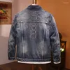 Jaquetas masculinas estilo motocicleta jaqueta jeans homens 2024 tendência de rua retro bordado solto angustiado