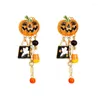 Orecchini pendenti Zucca di Halloween Orecchino a goccia per le donne Gocciolamento di olio Strass Fantasma Nappe Gioielli punk Accessori Praty