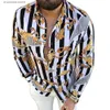 Men's Casual Shirts New Stripe Gold Luxury High-end Fashion Printed Mens Casual Long-sleeved Shirt Social Men Club Prom Banquet Male Slim Shirt T240202