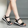 Kleid Schuhe Weibliche 2024 Sommer Weiche Boden Sandalen Aus Echtem Leder Joker Wedges Peep-Toe Bewegung In