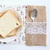 Burlap Cutlery Holder Vintage Shabby Chic Jute Lace Tableware Packagingフォークナイフポケットホームテキスタイル0202