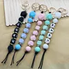 10PC New silicone bead keychain mother bracelet wristband keychain pendant custom name Mother's Day charm gift accessories 240125