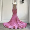 Abiti da ballo Lunghi Sirena Sexy Scintillante Rosa Paillettes Ragazze Nere Cristalli Sera Formale Abiti da festa di gala Robe De Soiree Vestido BC15439