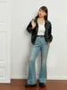 Jeans Femme DUSHU Femmes Long Mopping Rétro Denim Bleu Taille Haute Solide Femelle 2024 Automne Flare Pleine Longueur Pantalon Jean