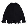 Herensweaters Oversize gebreide trui Hip Hop gescheurd gat Street chic Vintage losse trui jas