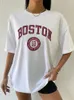 Women's T Shirts Boston USA City Printed Womans Short Sleeve Simple Casual Clothes Vintage Hip Hop Streetwear Oversize Comfortable Female