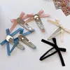 Hårtillbehör 2st Sweet Ribbon Bow Hairpin Set Elegant Simple Stora Clips Barrettes Hairgrips 2024 Fashion Headwear