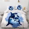 Set di biancheria da letto Dolphin Ocean King Queen Copripiumino Simpatico set di animali marini 3D per bambini Adolescenti Adulti Banco di pesci Blu Trapunta 2/3 pezzi