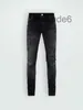 Jeans skinny strappati strappati da uomo Designer Fashion Moto Pantaloni lunghi in cotone slim Piedi High Street Denim Azzurro Incolla Pantaloni con buco in tessuto Hip Hop Uomo Viola EUMH