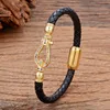 Bracelets de charme YISHUCHA Gold-Plaque Horseshoe Forme Mosaïque Zircon Bracelet Pour Homme Femmes Cuir Tressé Bijoux De Mode 2024