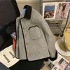 Korta grå quiltade rockar vintage kvinnor kläder kontrast lapel ulljacka höst vinter harajuku jaquetas chaqueta 240122