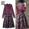 Casual Jurken Tingfly Vrouwen Herfst Sprin Mode Jacquard A-lijn Knielengte Jurk Dame Vintage Elegante Kantoor Werkkleding