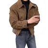 Elegant Solid Brown Coat Men Spring Autumn High-End Loose Lapel dragkedja Kortjacka Vintage Streetwear Bomber Jacket 240126