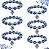 Модный браслет из бисера Sier Color Strand, браслеты на руку с голубыми глазами и ладонями для женщин, цепочка из бусин, винтажные ювелирные изделия, женские капли, доставка Dhmgt