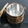 Dinnerware Sets Cask Rice Stainless Steel Mixing Bowls Cube Bucket Bibimbap Tofu Wood Durable Vegetable Practical Wooden