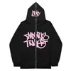 Hoodies femininos gótico carta impressa mulheres y2k casual oversized fulll zip up velo homens outono hip hop manga longa jaquetas casaco