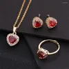 Ensemble de collier et boucles d'oreilles en Zircon, bijoux ronds en cristal, pendentif en acier inoxydable, bague, cadeaux de fête pour femmes et filles