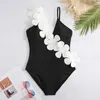 Women's Swimwear White Flower Swimsuit Women 2023 High Waist Skirt Bikini Black 3 Piece Monokini Brazilian Conservative Bathing Suit Swimwear QJY J240131