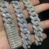 Bracelet de rappeur Hip Hop personnalisé épais 15mm Vvs Moissanite Baguette diamant Miami chaîne à maillons cubains pour hommes Oem chaîne cubaine en argent 925