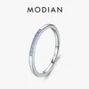 Cluster-Ringe Modian Minimalismus 925 Sterling Silber Einfacher blauer Opal Pave-Fassung Fingerring Trendiger stapelbarer Hochzeitsschmuck für Frauen