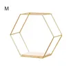 Decorative Plates Wooden Board Metal Framed Storage Holder Rack Nordic Wall Mounted Floating Hexagon Shelf Geometric Frame Stand Home Decor