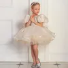 Robes à fleurs pour filles, en Tulle superposé, manches courtes, scintillantes, litière de mariage, fête d'anniversaire, Communion pour enfants