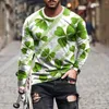 T-shirts pour hommes Slim Fit pour hommes St Patrick's Day col rond à manches longues décontracté vacances petit haut manches automne