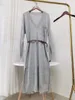 Casual Dresses 2024 Ladies Special Price Pocket Beaded V-neck Cashmere Long Sleeve Side Slit Dress