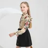 Abiti da ragazza Completi di abbigliamento casual per bambini Completi per ragazze Primavera Autunno Nuovo bambino Manica lunga Stampa floreale Top Cintura nera Gonne Set