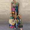 Casual Jurken ZANZEA Vrouwen Bohemian Bloemen Gedrukt Zonnejurk Zomer Mouwloze Jurk Gewaad Femme Vintage Kaftan Strand Vestido Sarafans