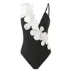 Women's Swimwear White Flower Swimsuit Women 2023 High Waist Skirt Bikini Black 3 Piece Monokini Brazilian Conservative Bathing Suit Swimwear QJY J240131