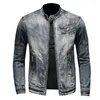Мужские куртки на молнии, джинсовая куртка, мужские джинсы высокого качества на весну и осень, пальто с воротником-стойкой, Slim Fit Motobiker для M-5XL