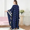 Ethnic Clothing Middle East Saudi Arabian Muslim Fashion Apparel Blue Stamped Print Bat Sleeves Loose Islamic Dress