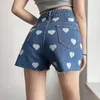 Womens Jeans 2024 Summer Pants Love Printing Wide-leg Denim Shorts High-waist Slim Slimming Casual Women Clothing